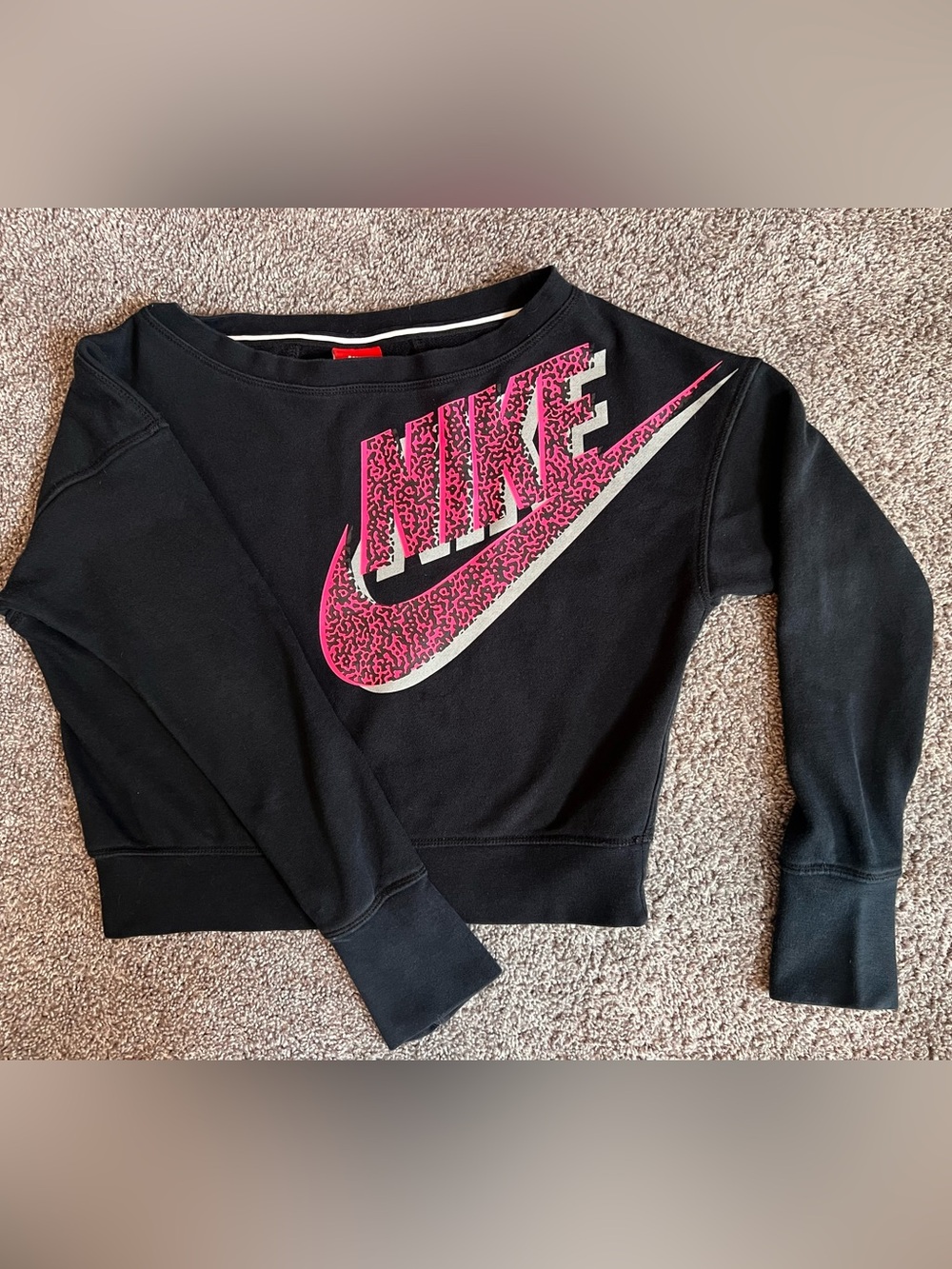 Nike Girls Medium Black Sweatshirt with Pink & White Swoosh Logo